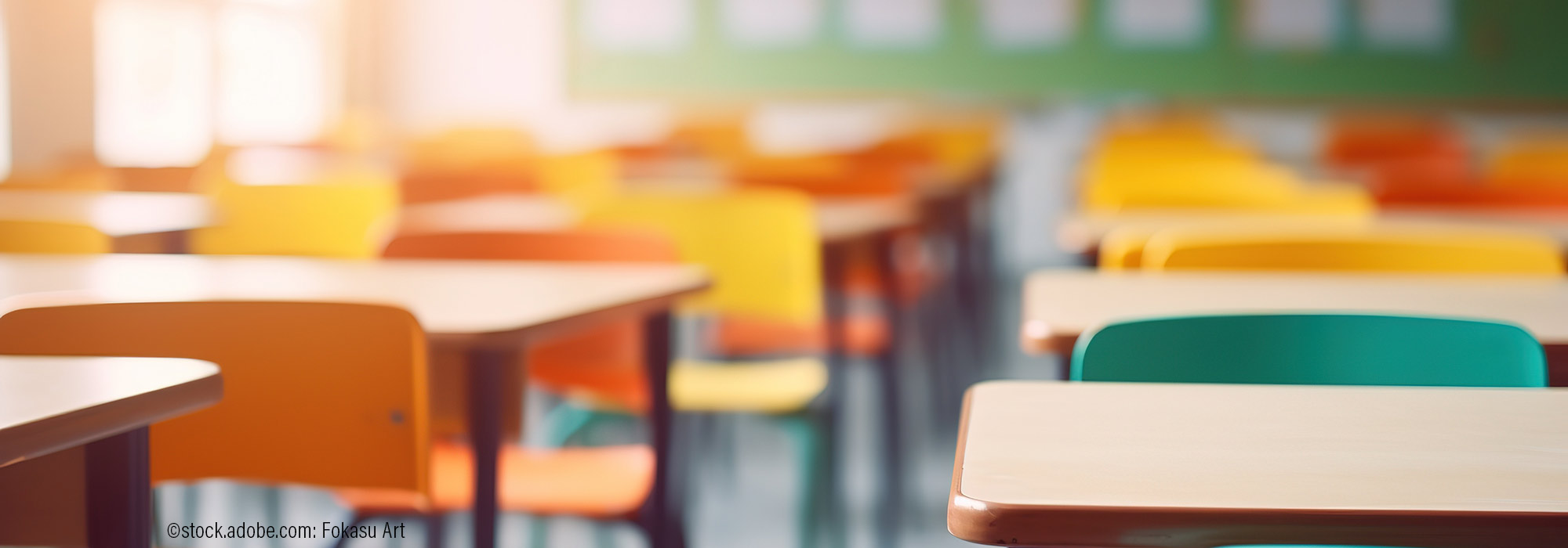 Geordnete Lernatmosphäre mit farbigen Schulstühlen und Tischen - Classroom Management Fortbildung für Pädagogen Lebenshilfe Alfeld